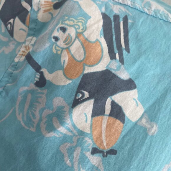 QUICKSILVER HAWAIIAN SHIRT NAUGHTY MAMA IN A ROCKET PRINT SZ M VERSATILE ICONIC - Picture 6 of 16
